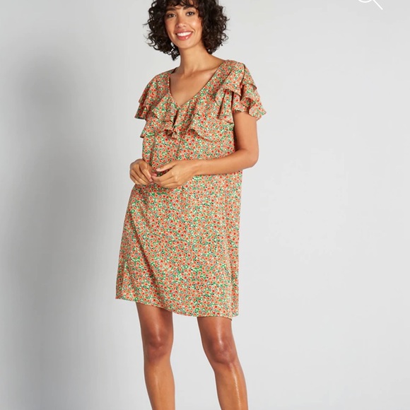 NWT MODCLOTH Emerald Green Floral Dress - Picture 1 of 9